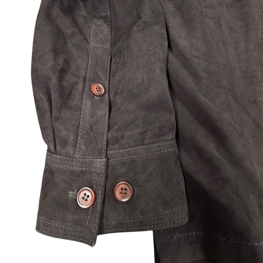 Quince Mens Shirt Jacket Suede Goat Leather Button Front Black Large Overshirt - Picture 6 of 9